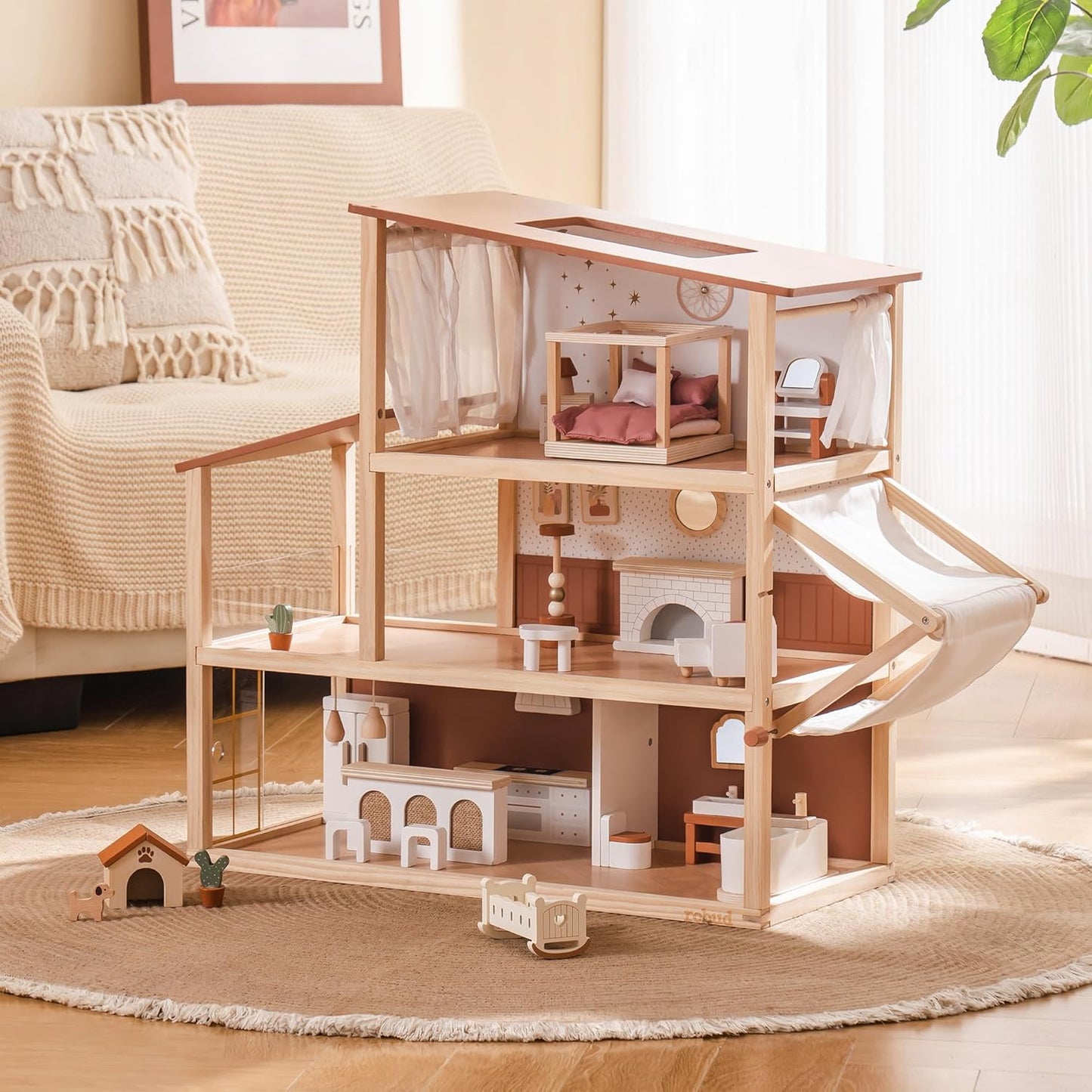 3-stöckiges Puppenhaus mit Zubehör und Möbeln