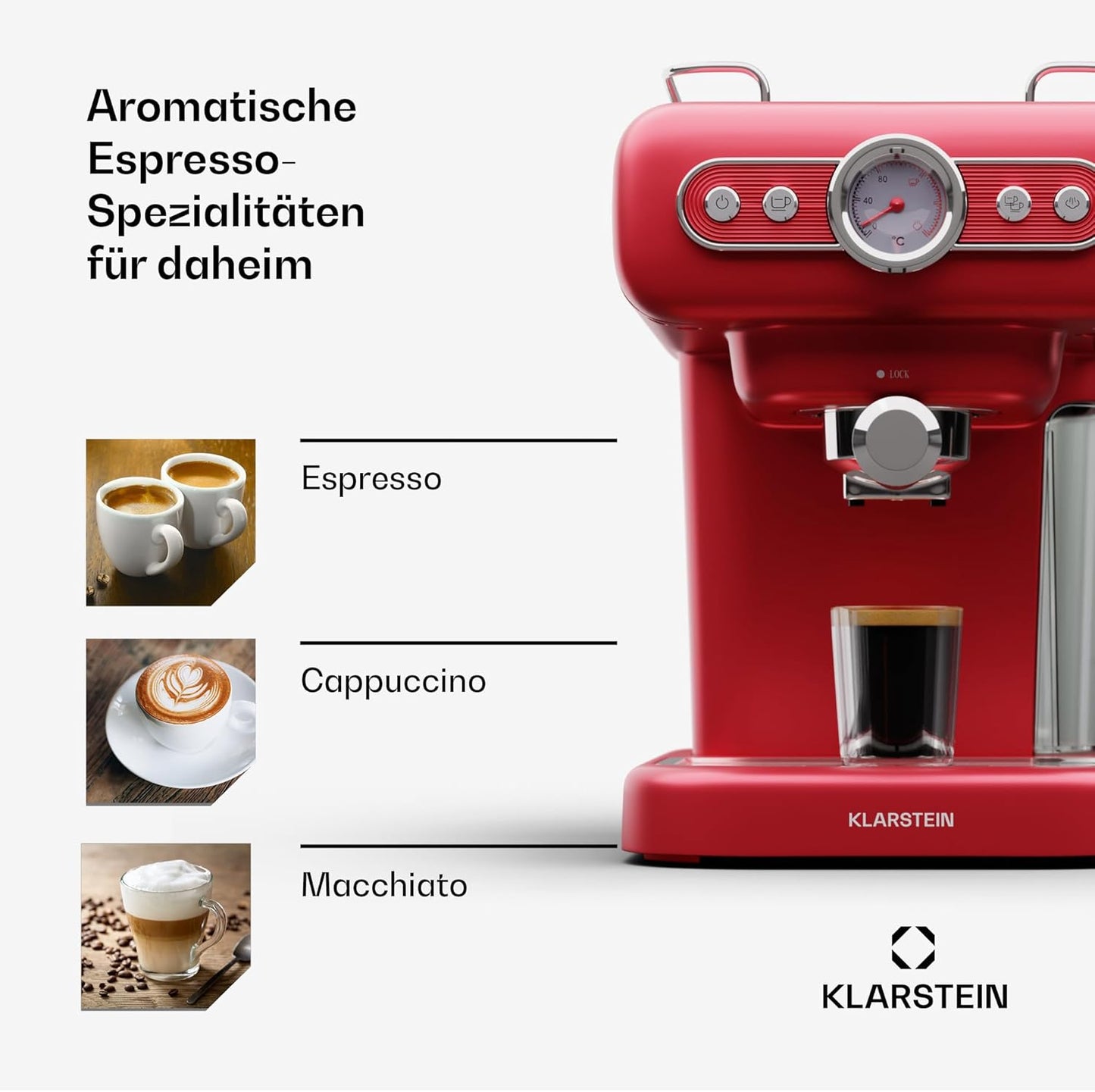 Espressomaschine mit Siebträger und Milchaufschäumer, Rot Espressionata evo