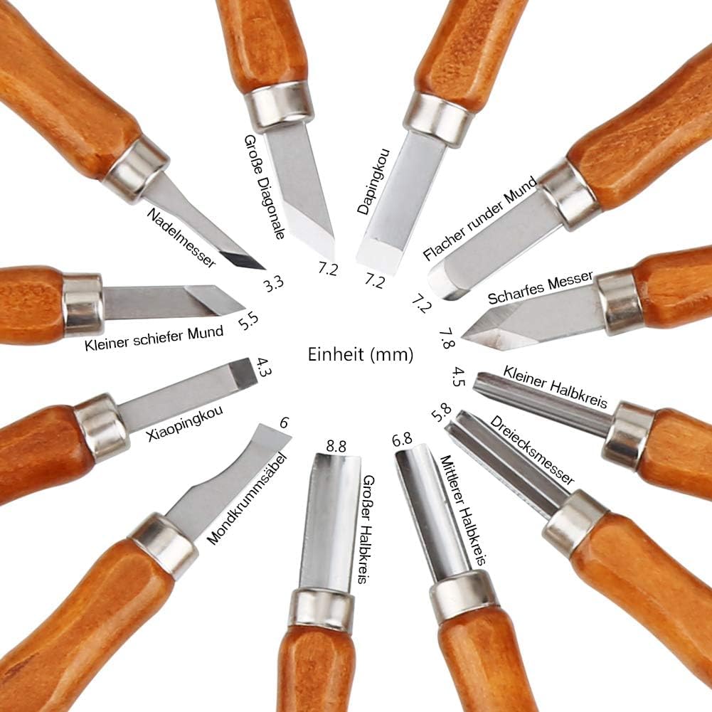 12-teiliges Holz-Schnitzwerkzeug-Set mit Schleifstein, 12 in 1 Set