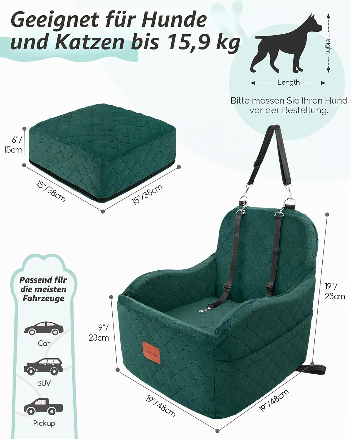 Waschbarer Hundeautositz, Green Medium