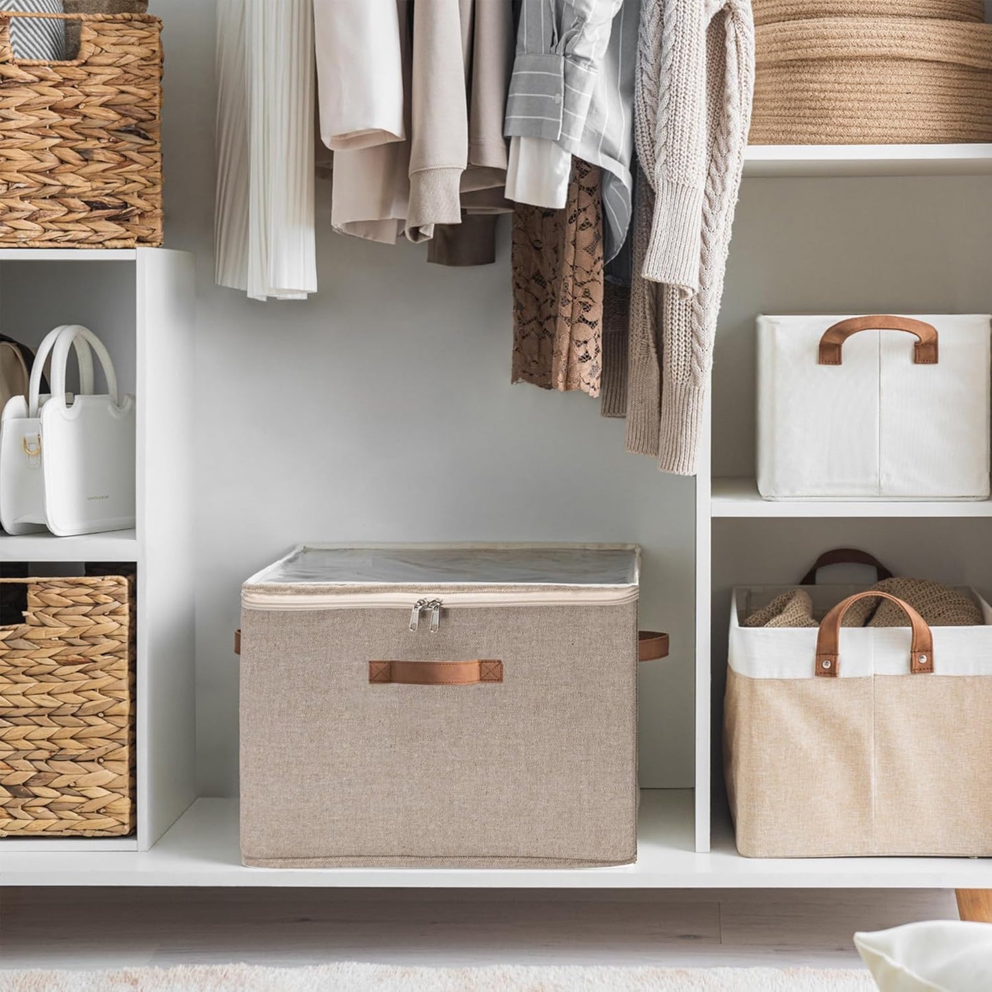 Schuhorganizer mit Deckel, Mischung aus Braun und Beige 43 x 43 x 32 cm