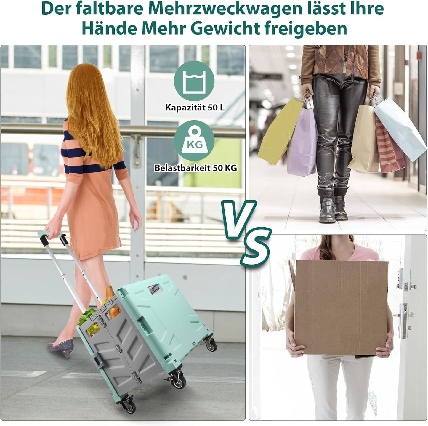 Klappbarer Einkaufstrolley, Grün Grau