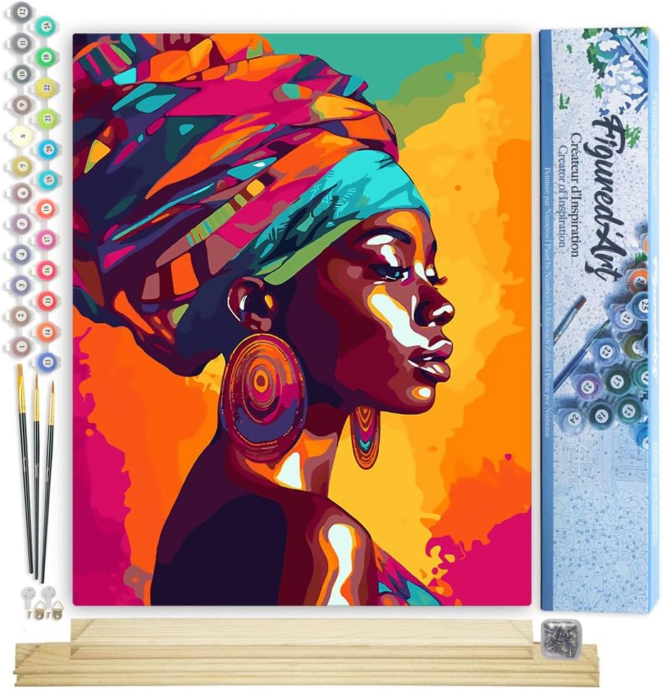 Malen nach Zahlen Set mit Keilrahmen, Lebhafte Afrikanische Dame 40x50cm Mit Keilrahmen (nicht gespannt)