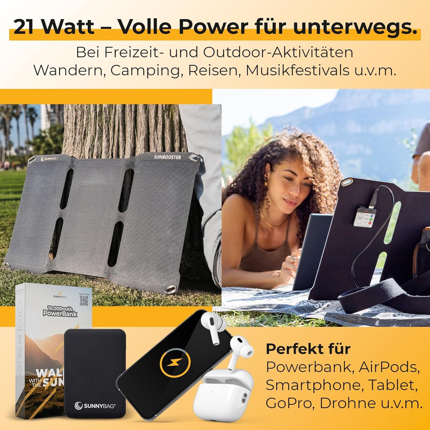 Sunbooster 21: Faltbares Solarpanel mit USB-Anschlüssen, SUNBOOSTER 21W