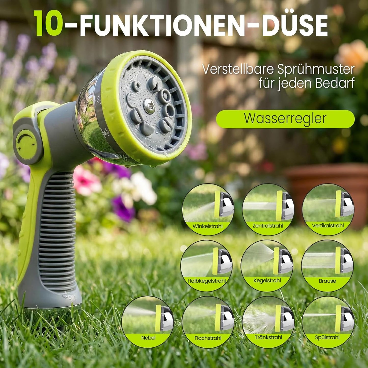 Automatische Schlauchtrommel 30m, schwenkbar mit Gartenbrause, Grün & Grau 30M