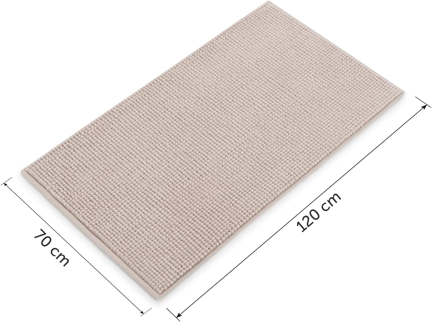 Chenille Badematte, rutschfest, Beige 70 x 120 cm (Rechteckig)