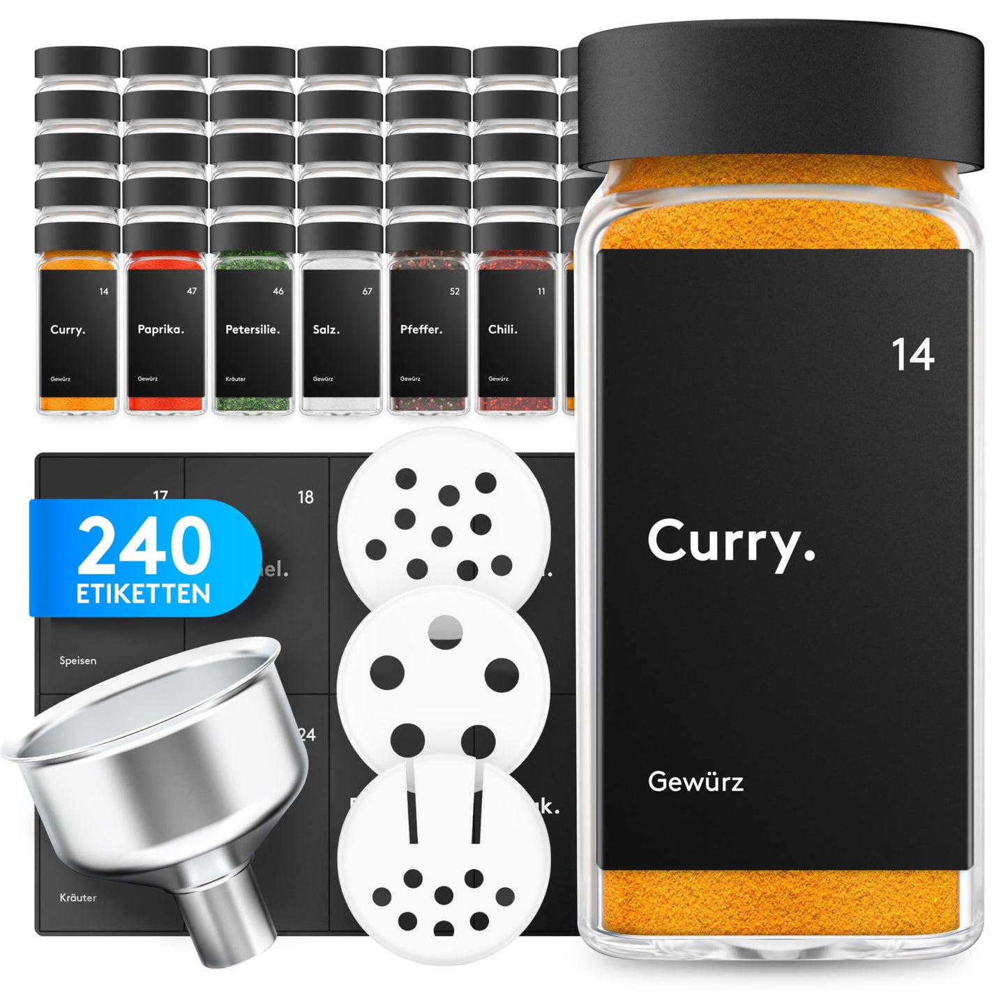 24-teiliges Gewürzgläser-Set mit Etiketten und Streueinsätzen