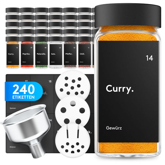 24-teiliges Gewürzgläser-Set mit Etiketten und Streueinsätzen