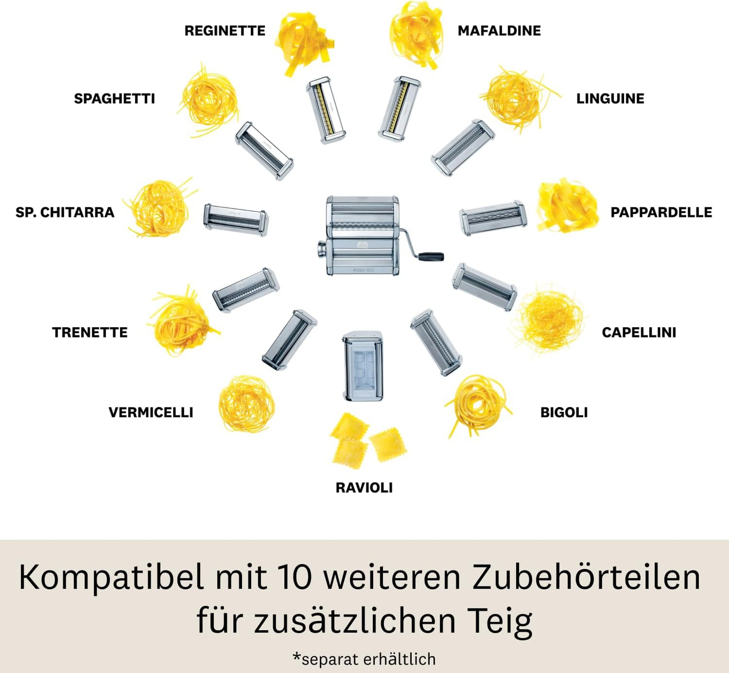 Nudelmaschine Atlas 150 mit Zubehör-Set, Single