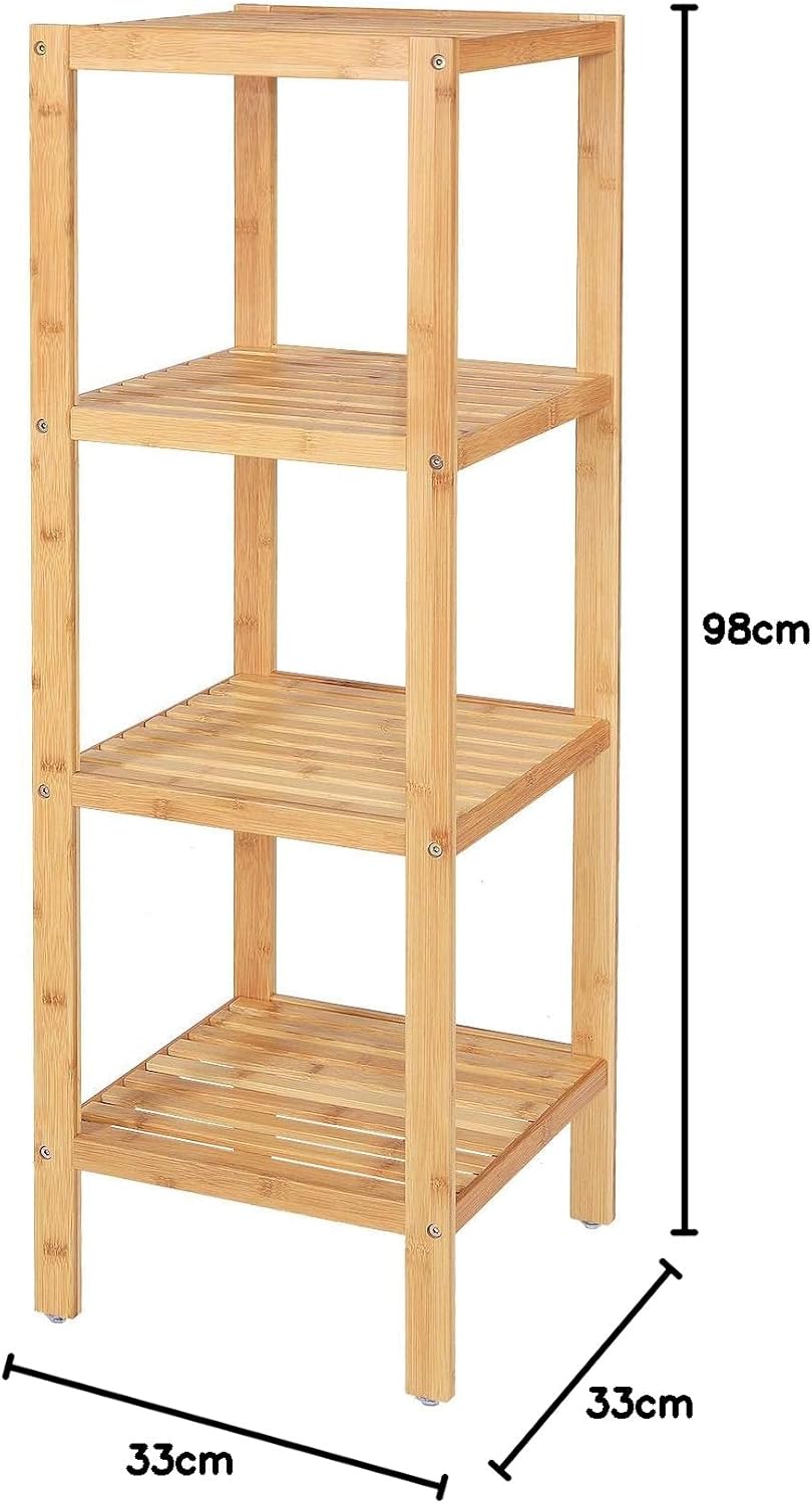 Badezimmerregal mit 4 Ablagen, Natur 33x33x98 (4 Ablageflächen )