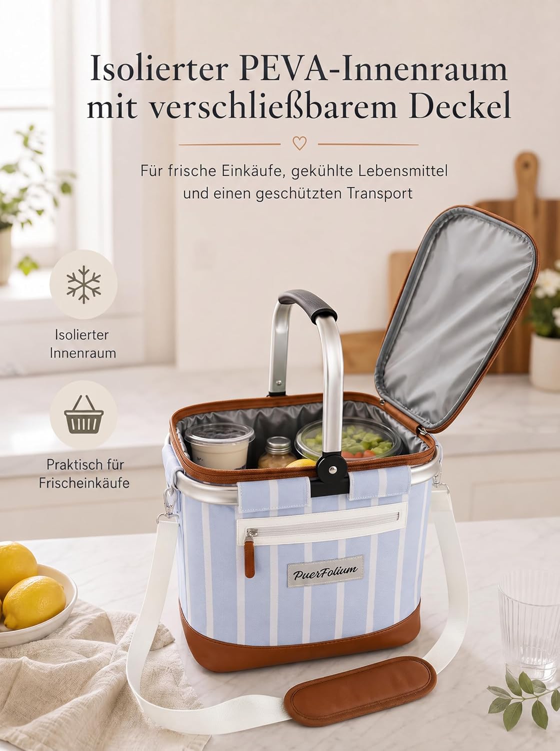 Faltbare Isolierte Kühltasche mit Deckel, Blau