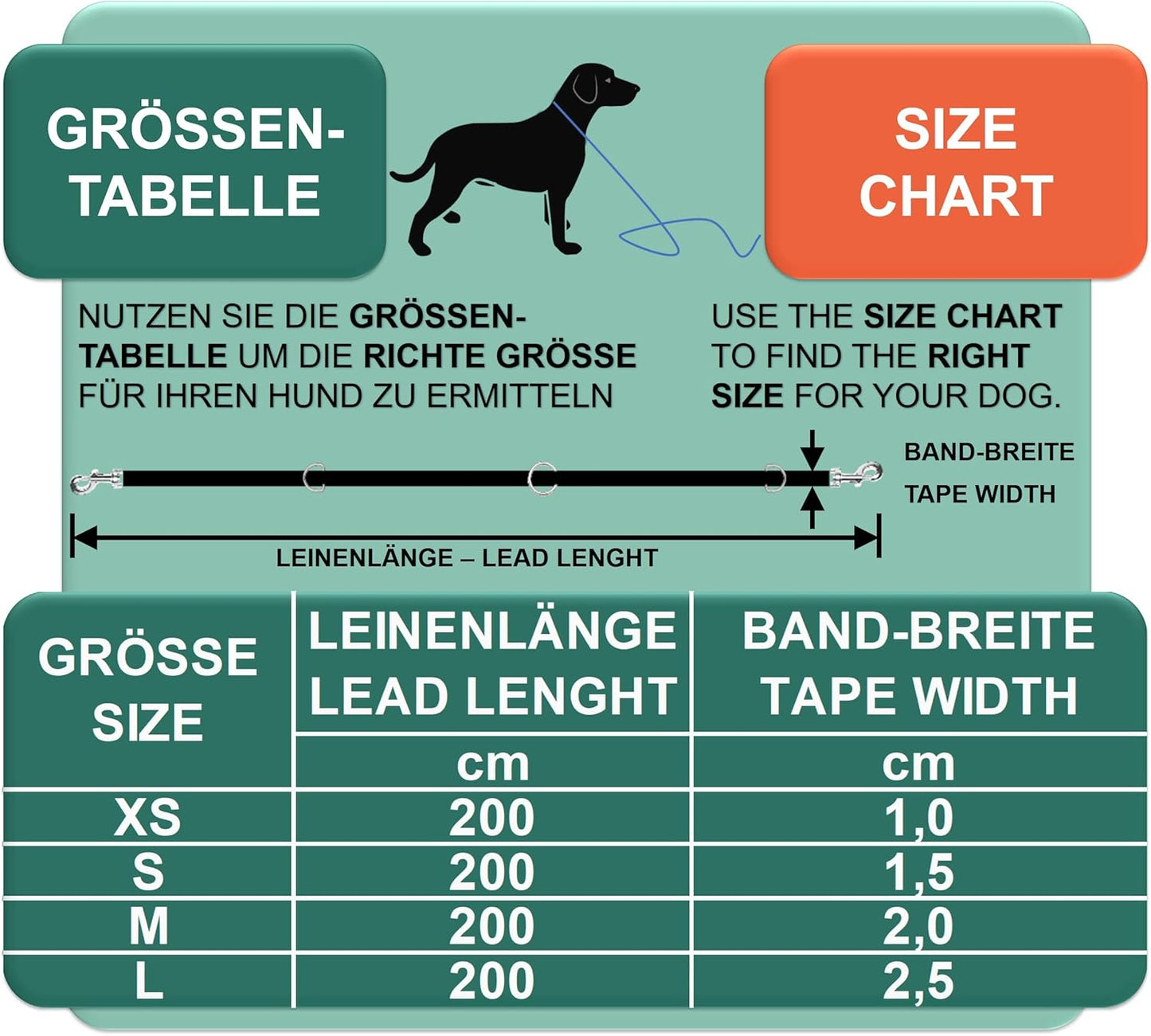 Hundeleine Nylon 3-fach verstellbar, [M] - 2,0 x 200 cm Blau