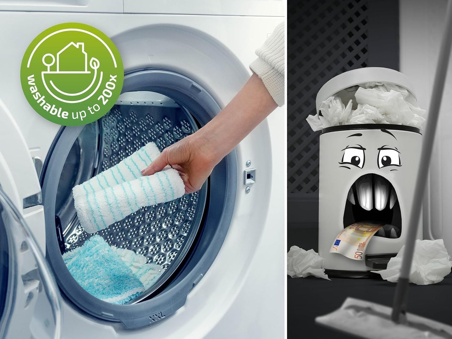 PowerClean Wischmopp-Set mit Mikrofaser-Bezügen, Nassreinigung PowerClean Set mit Extrabezug