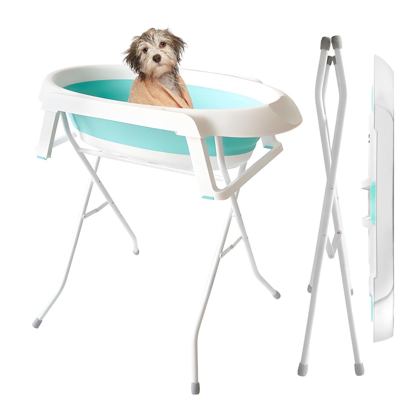 Erhöhte Hundebadewanne mit Klappständer, Blau