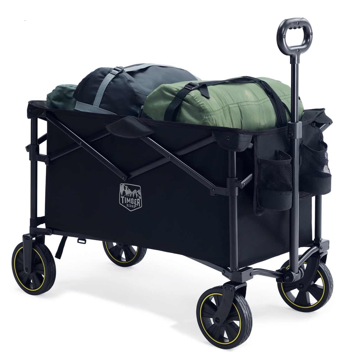 Faltbarer Bollerwagen mit verstellbarem Griff, Schwarz