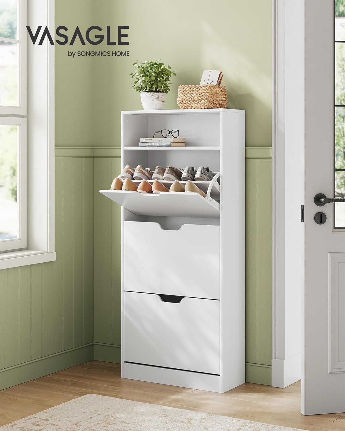 Schuhschrank mit Klappen und verstellbarer Trennwand, Wolkenweiss 3 Klappen (60B cm)