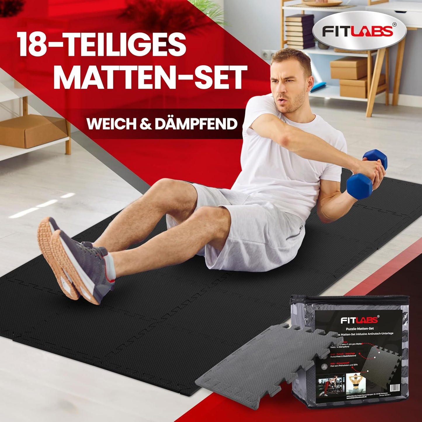 Bodenschutz-Trainingsmatten Set, Anthrazit | 18 Matten | 1,5 m²