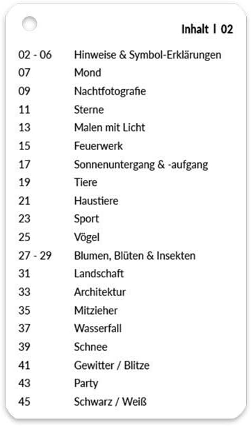 Fotokarten mit Kameraeinstellungen (20 Stück), Fotorezepte Kameraeinstellungen