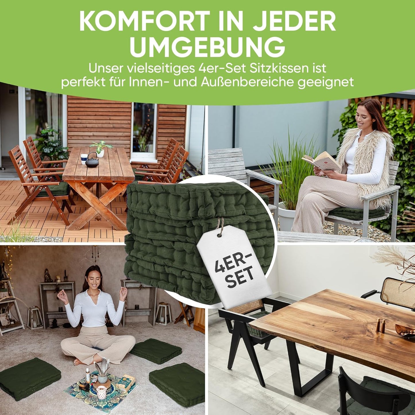 4er-Set Sitzkissen, 4 Stück (1er Pack) Khaki
