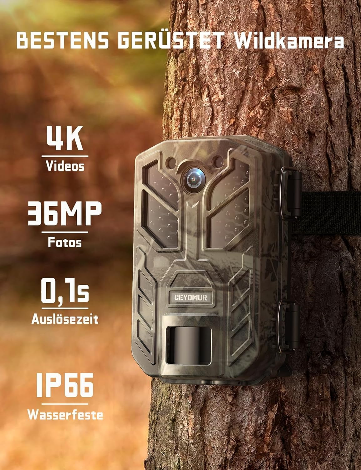 Wildkamera mit 4K HD und Bewegungsmelder