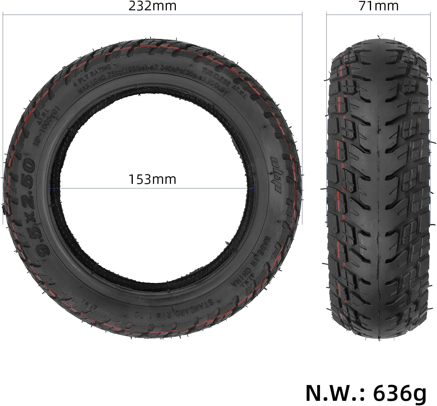 9,5 Zoll Offroad-Reifen für Elektroroller, 1 Stück.