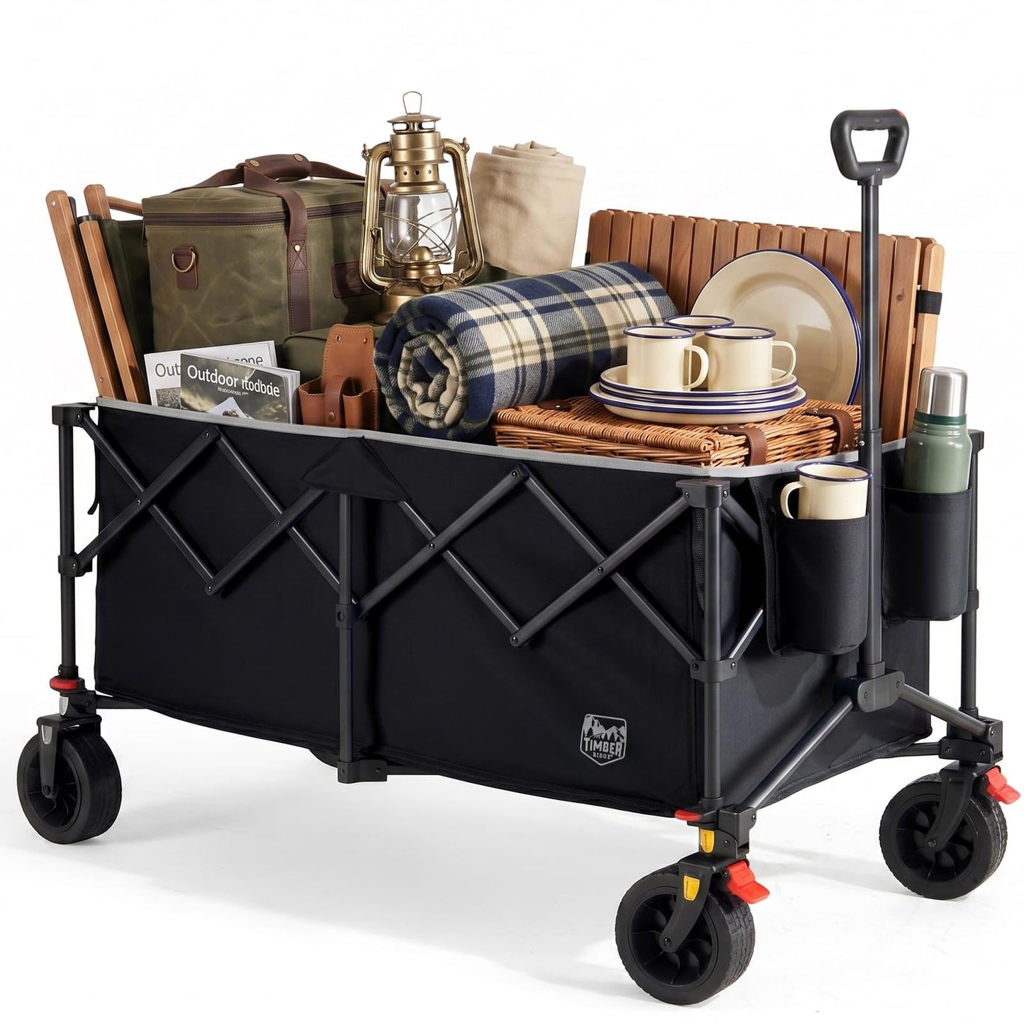 Faltbarer Bollerwagen mit All-Terrain Rädern 150kg, Schwarz