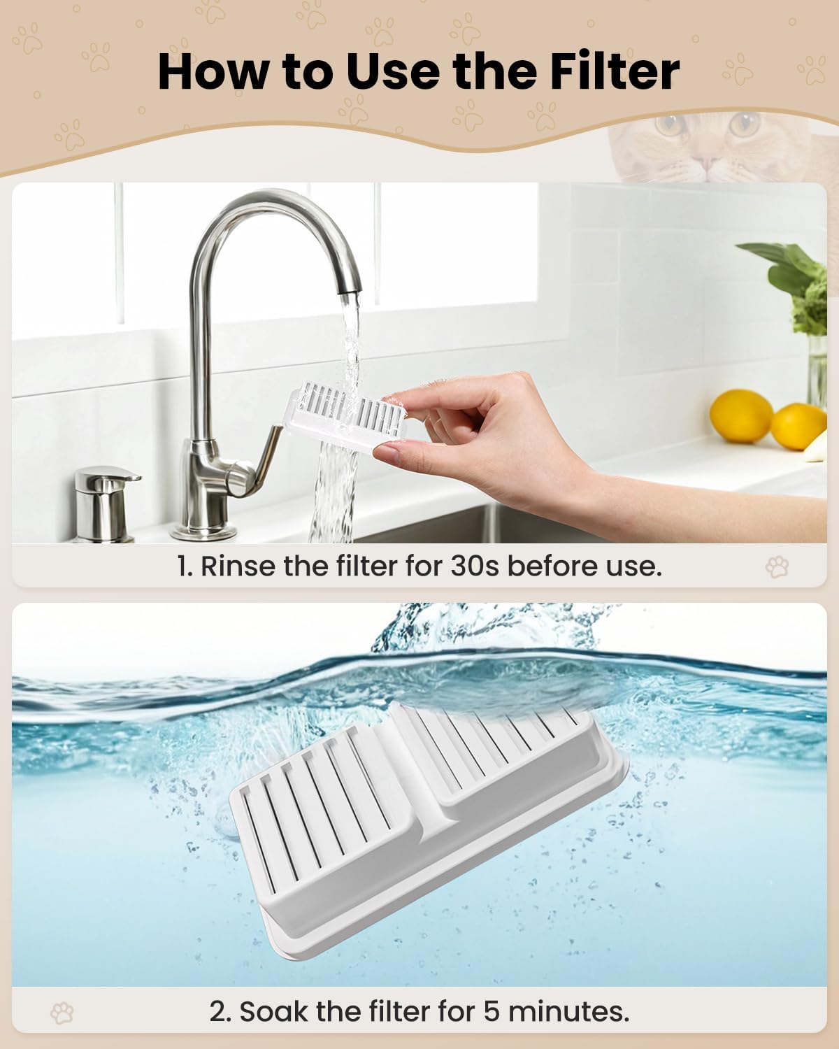 24-teiliges Filterset für Katzenbrunnen, Weiss-2,2L-12 Filter + 12 Schaumstofffilter
