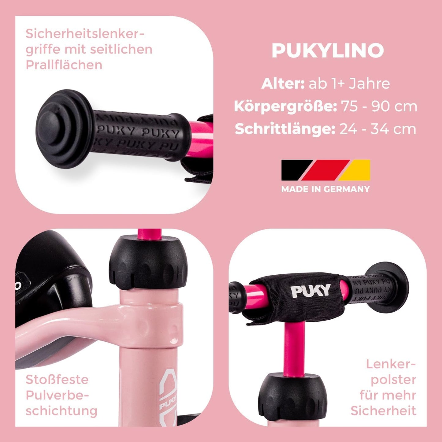 PUKYLINO Rutschfahrzeug mit Lenkerpolster retro rose, Retro Rose + Lenkerpolster