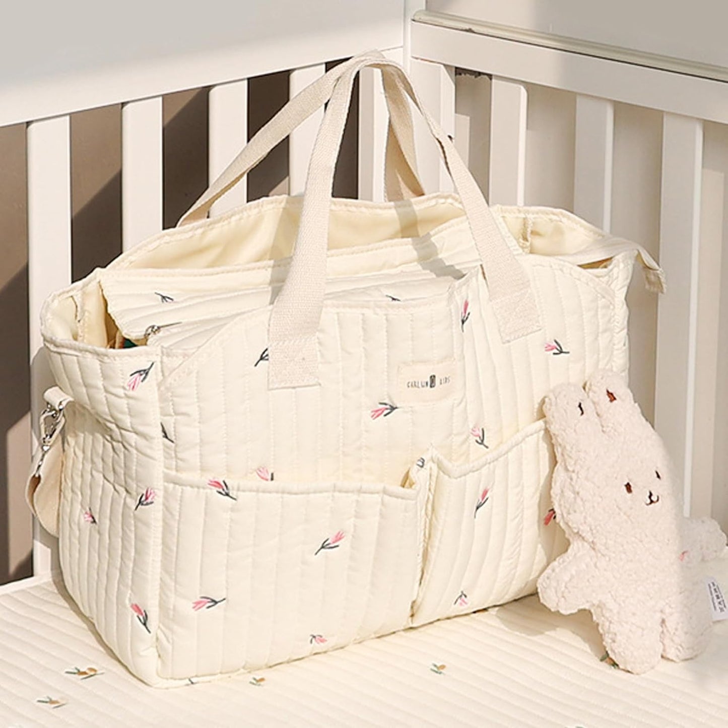 Gesteppte Babytasche, Tulpen