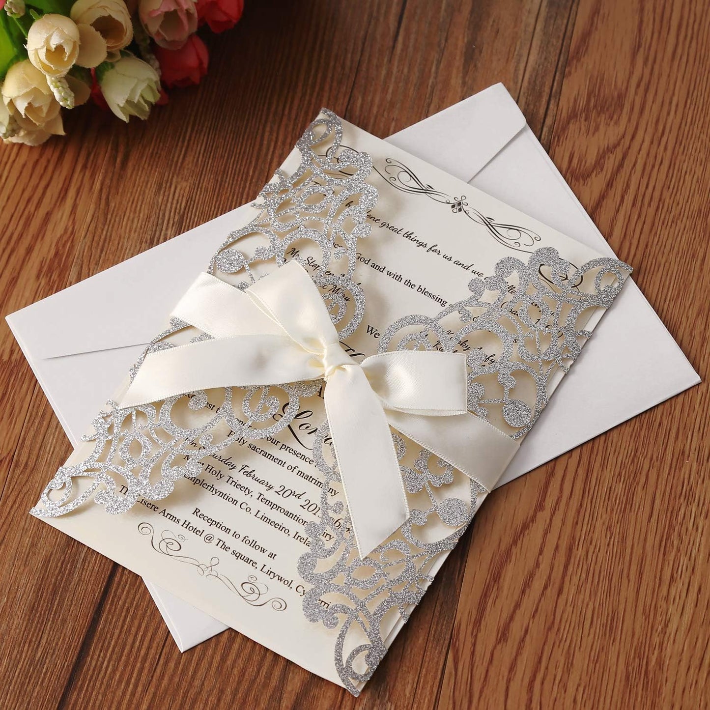 20 Stk. Hochzeit Einladungskarten - blanko, Silber Glitzer 20 Stück Leeres Papier