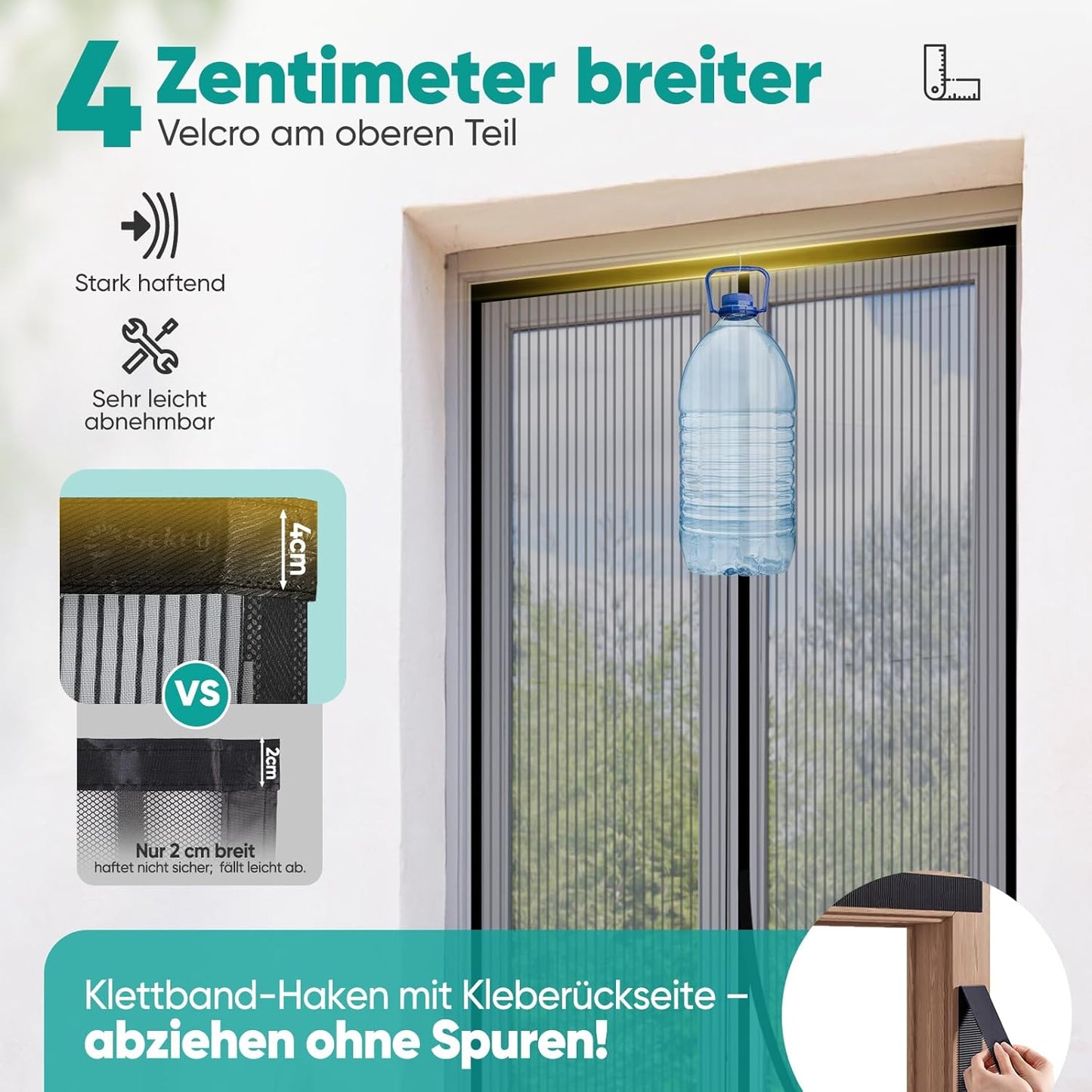 Fliegengitter mit Magnetverschluss, 80x200cm Schwarz (Kratzfester Polyester)