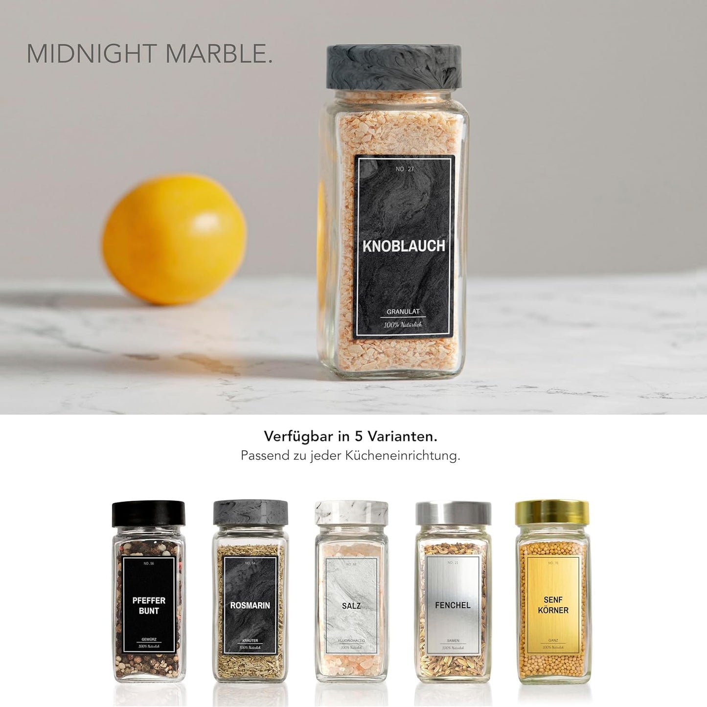 24-teiliges Gewürzgläser-Set mit Etiketten, Midnight Marble