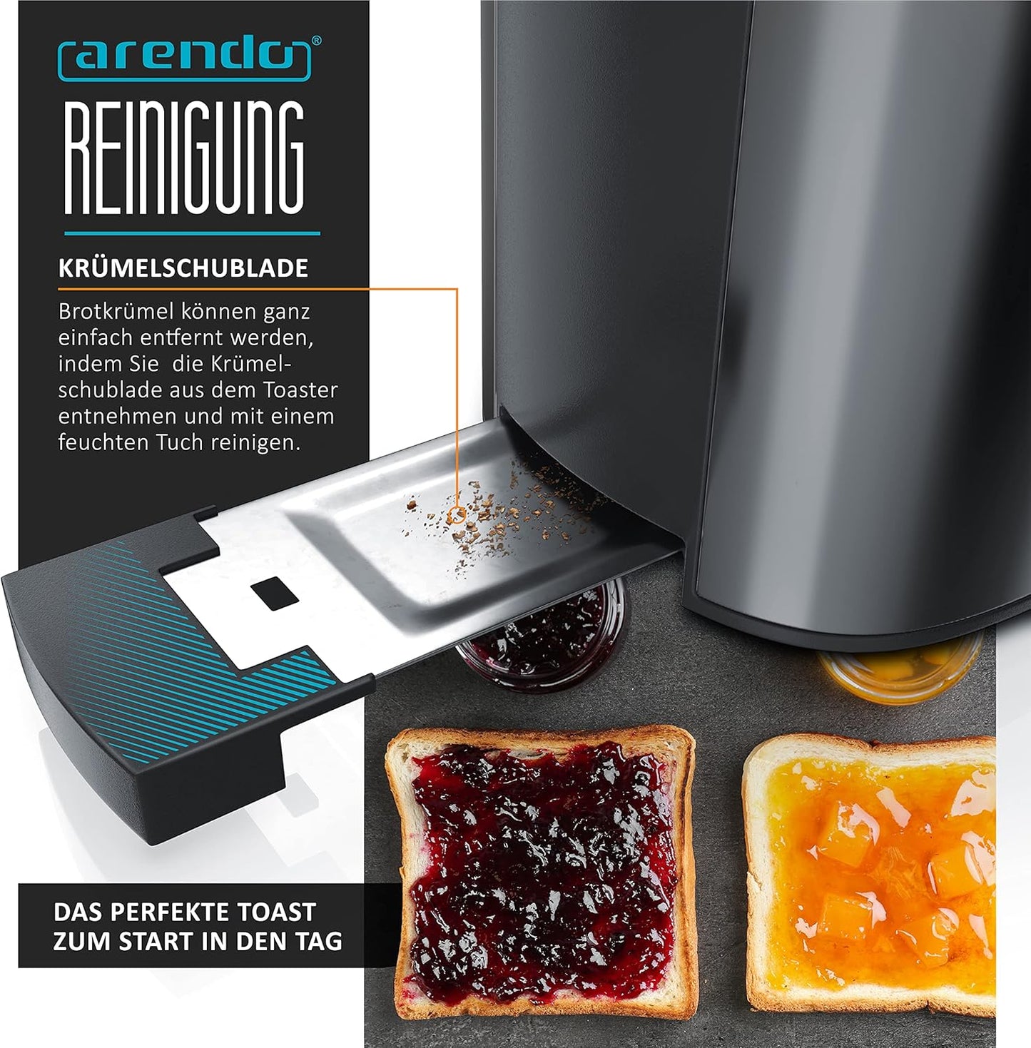 Langschlitztoaster Frukost mit Brötchenaufsatz und LCD Display, A: Cool Grey