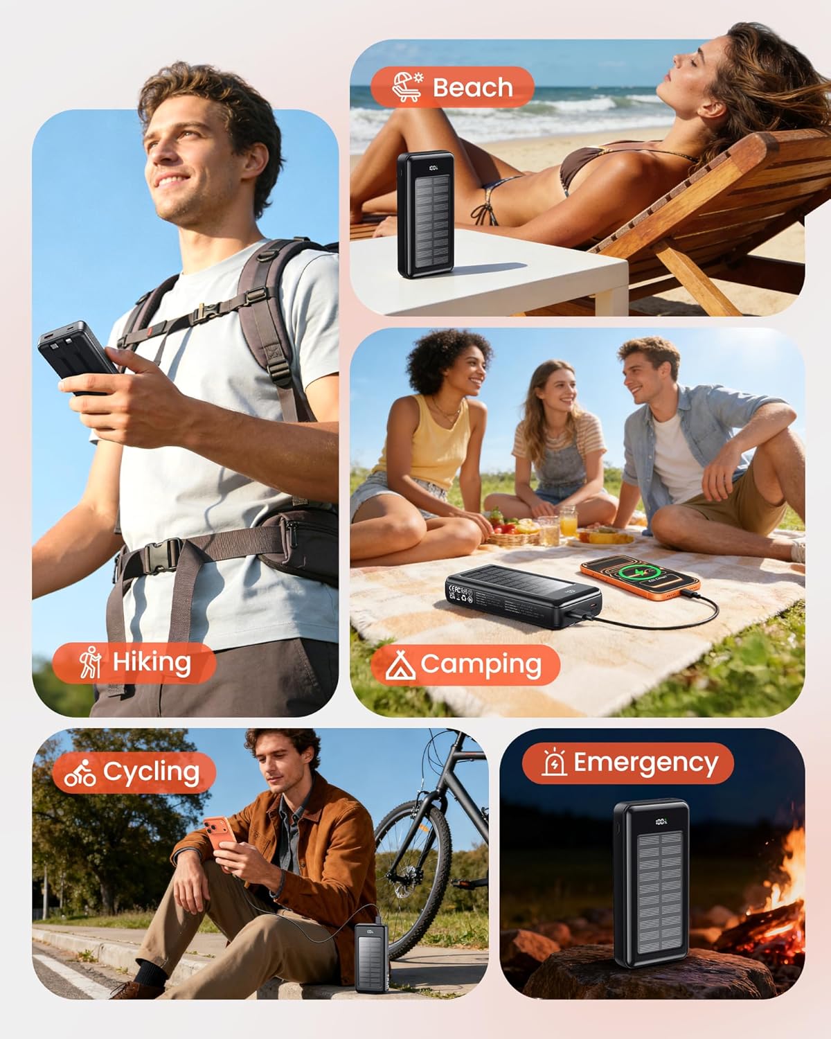 Solar Powerbank PC3-S mit Schnellladefunktion, Schwarz
