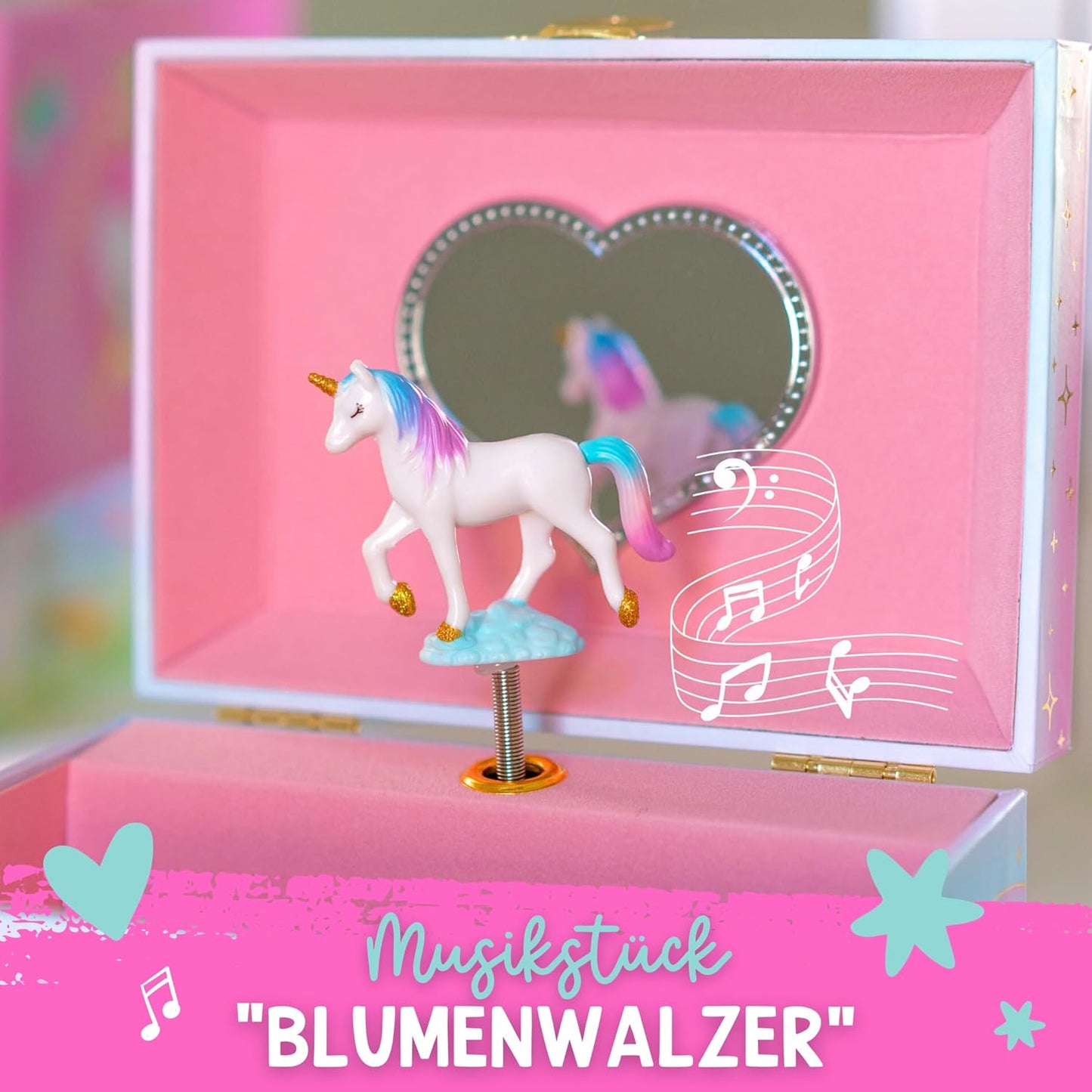 Musikalisches Einhorn-Schmuckkästchen für Kinder, Blumen-Einhorn