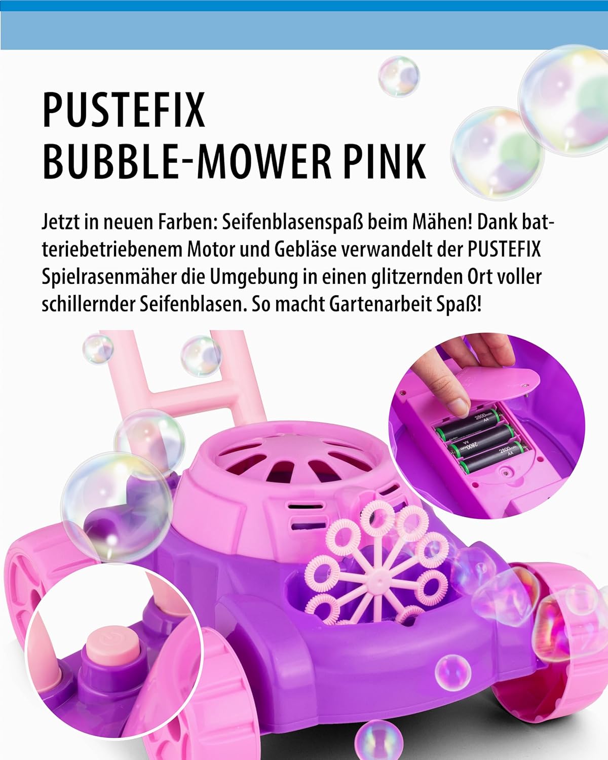 Bubble-Mower Rasenmäher mit Seifenblasen-Set, PUSTEFIX Bubble Mower + 5L Nachfüllkanister