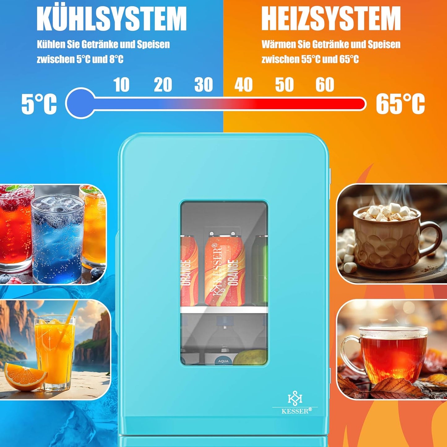 2in1 Mini Kühlschrank mit Kühl- und Heizfunktion, 15L Hellblau