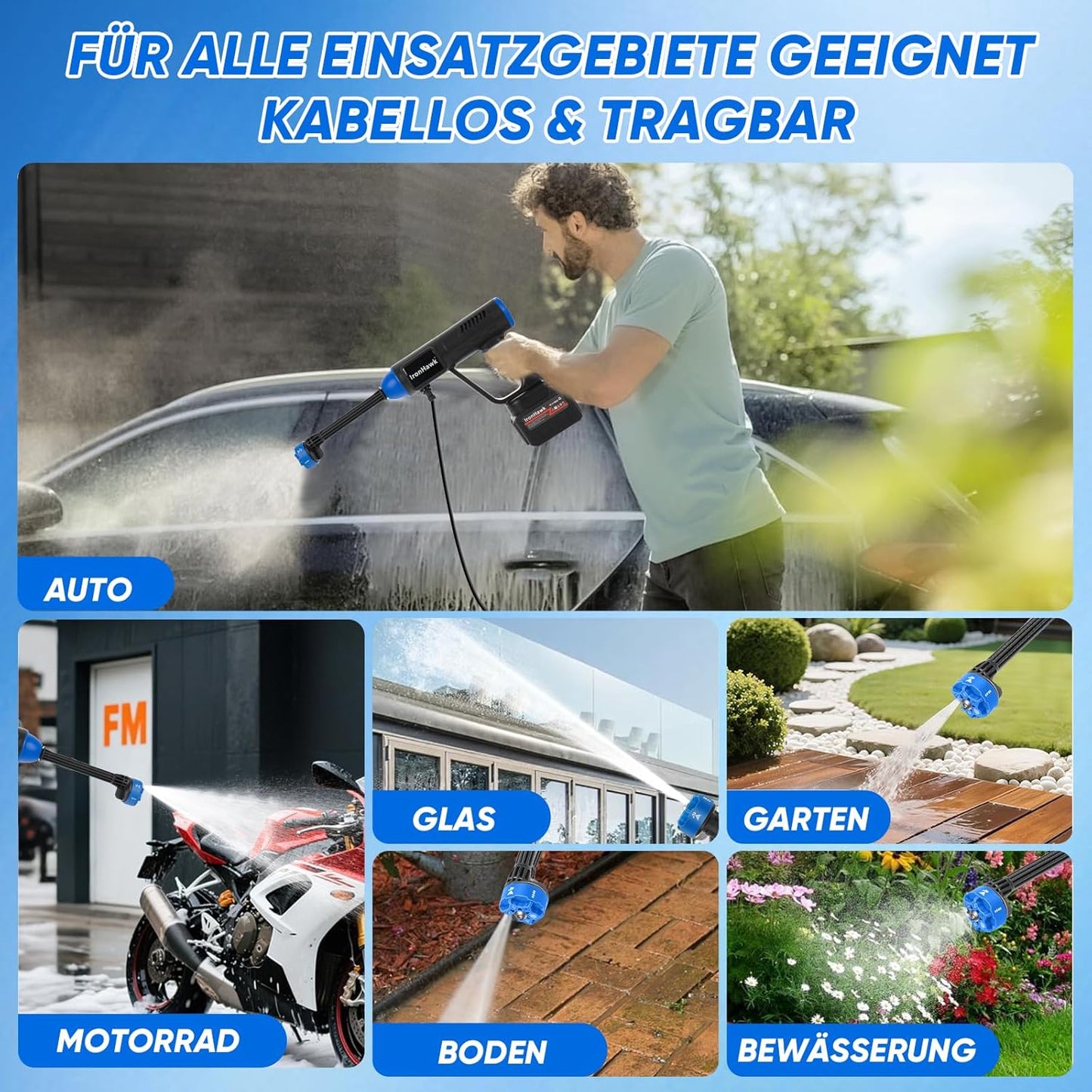 Akku-Hochdruckreiniger mit 6-in-1 Düse