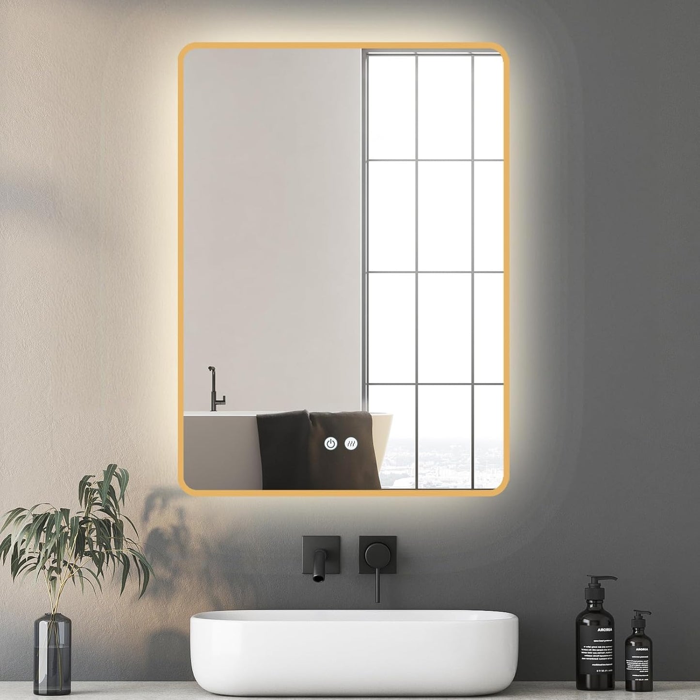 Badspiegel mit LED-Beleuchtung und Antibeschlag, Gold 6_beschlagfrei