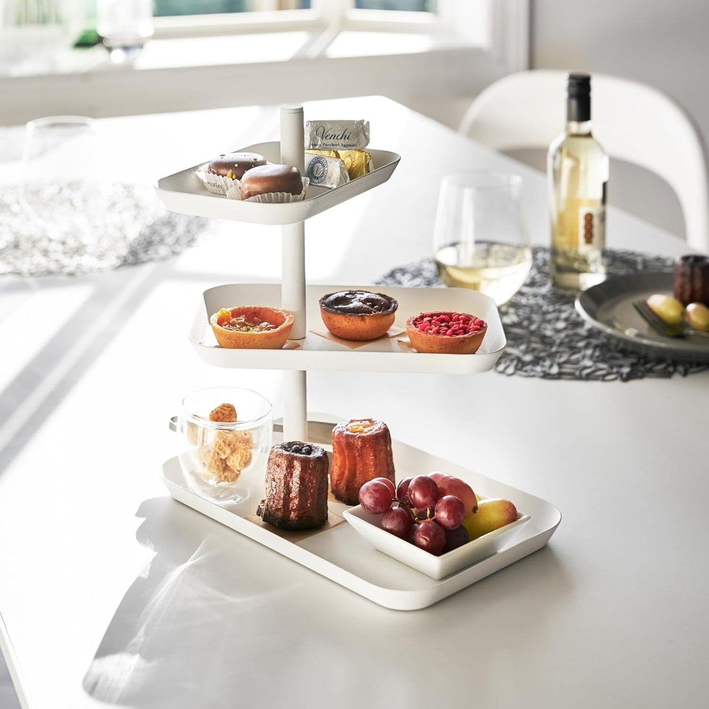 3-stöckige Etagere mit drehbaren Ablagen, Weiss