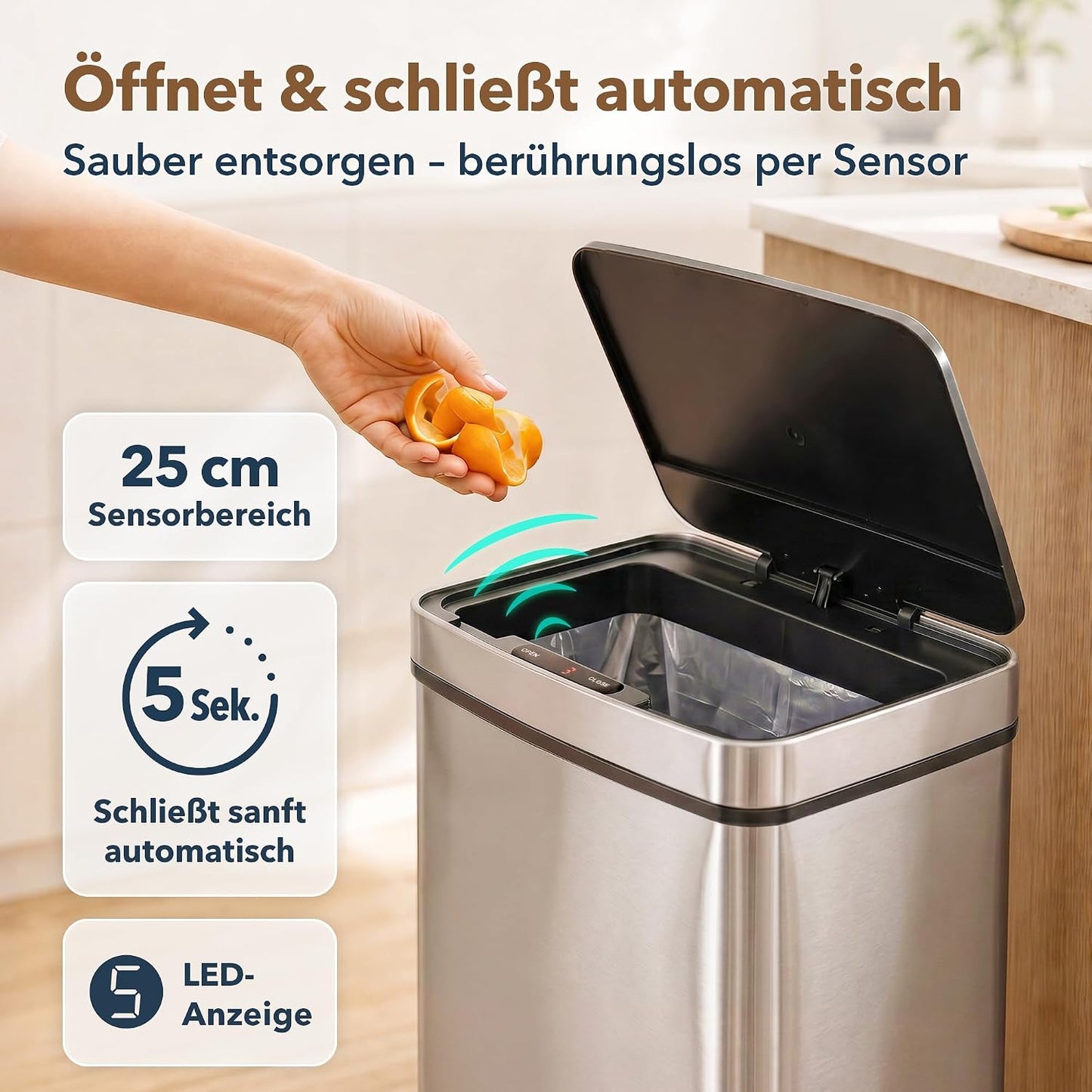 Sensor-Mülleimer mit 3-Fächer-Trennsystem