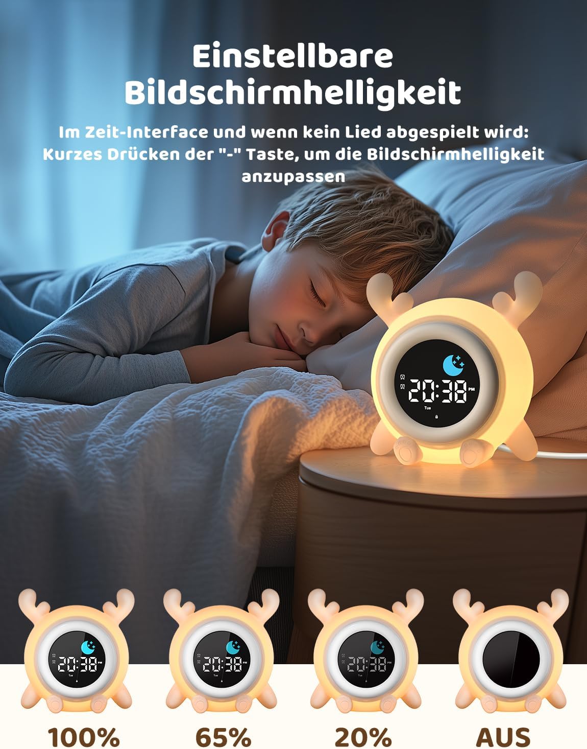 Kinderwecker mit Alarmlernfunktion und Nachtlicht, Rentiere