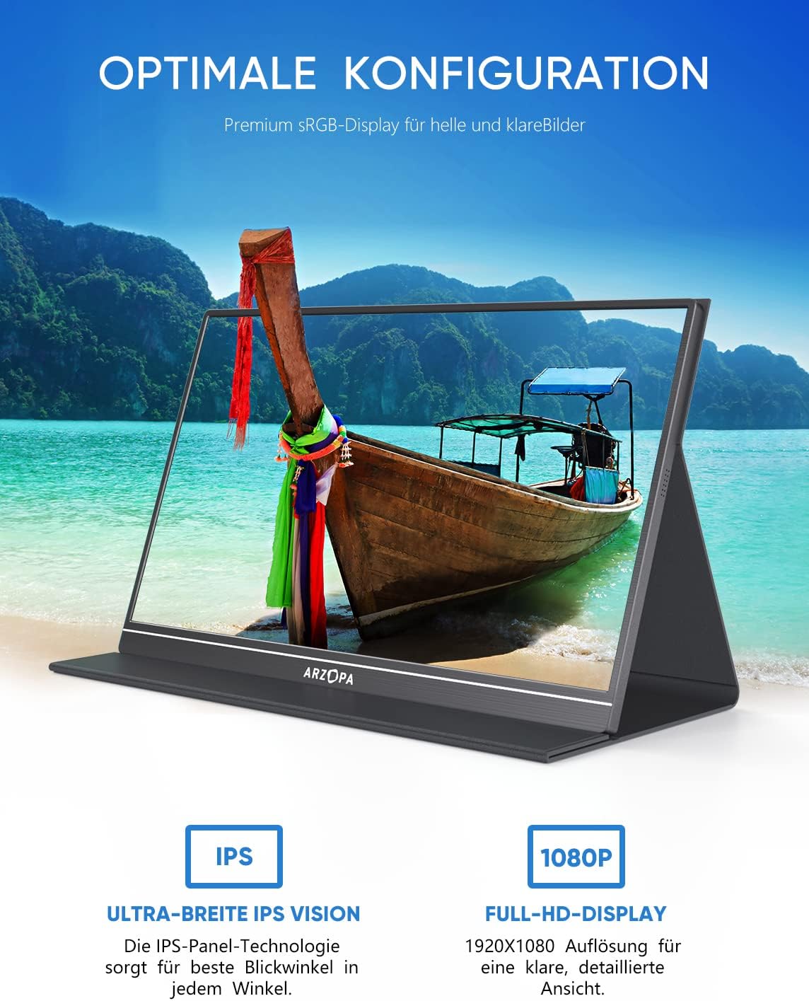 Portabler Monitor mit Full-HD-Display, Schwarz