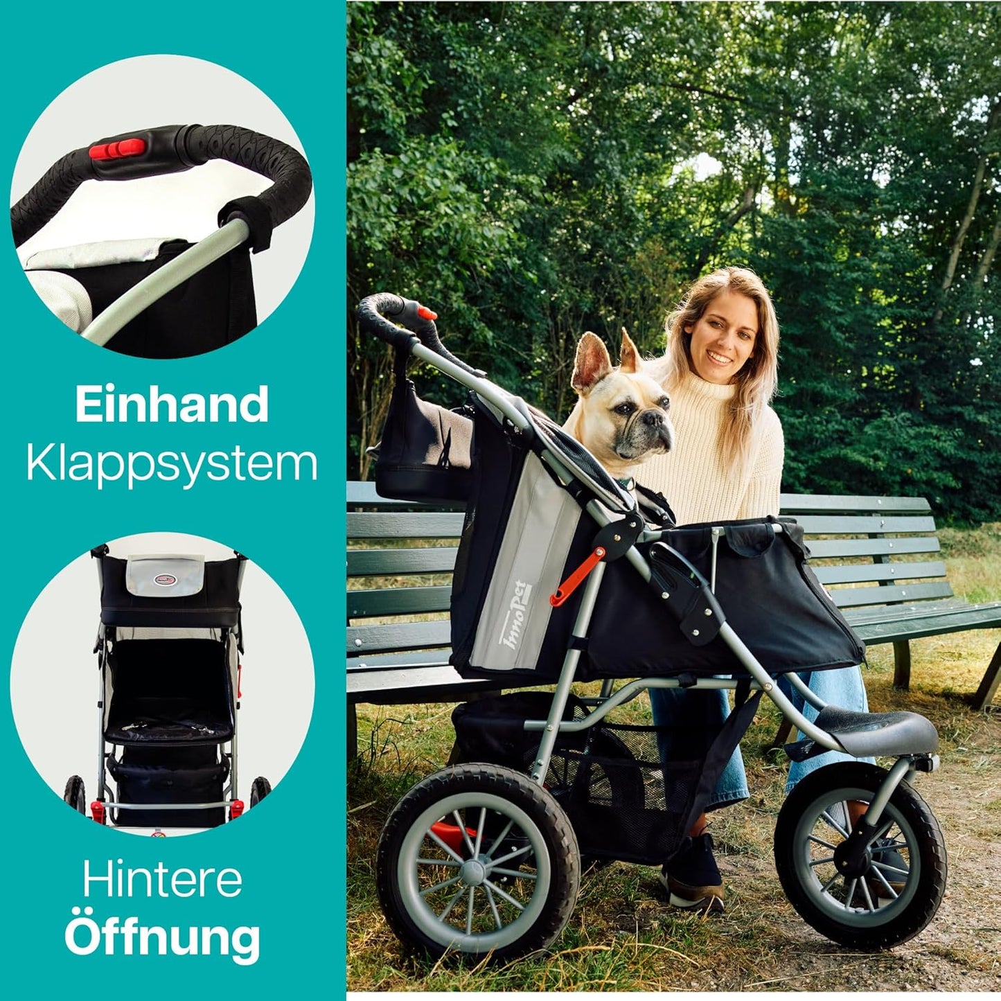 Hundebuggy Comfort Efa Eco mit EVA-Rädern, Schwarz Silber