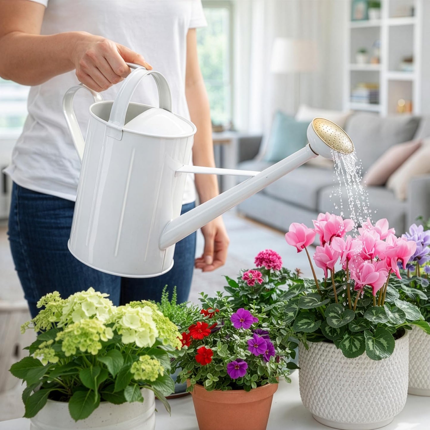 Zinkgiesskanne mit Giessbrause (10 L), Weiss Messing 7 Liter