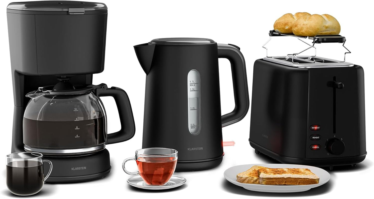 Velaire Frühstücksset: Toaster, Wasserkocher, Kaffeemaschine, Schwarz Komplettset