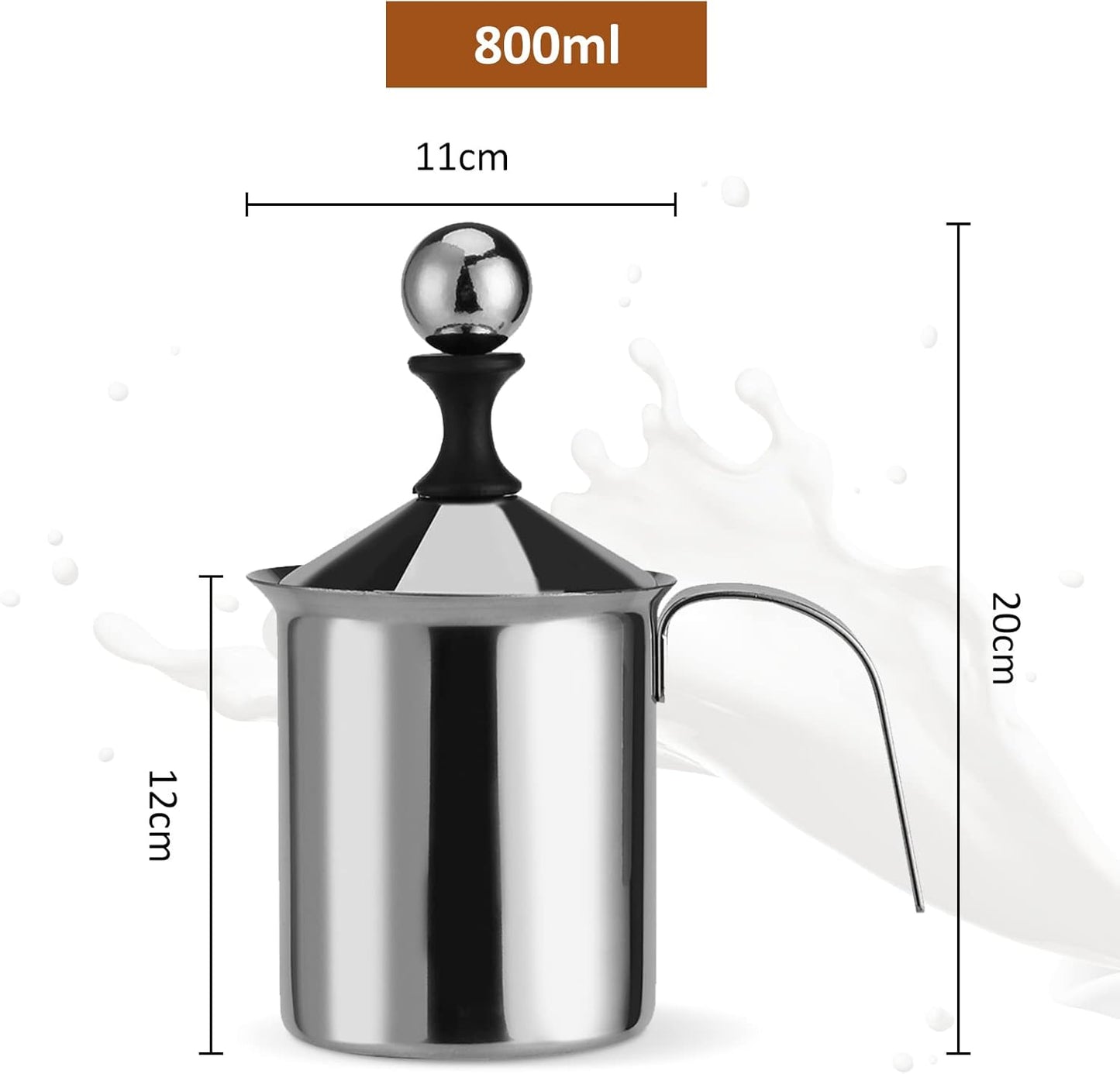 Manueller Milchaufschäumer mit Doppel-Sieb (800ml), 800 Ml