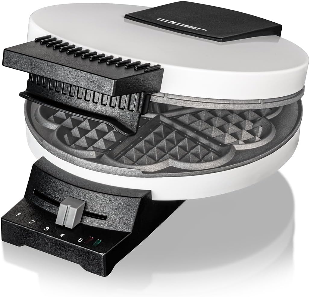 Waffeleisen für Herzwaffeln, Waffelgrösse 16 cm ohne Signalton Weiss