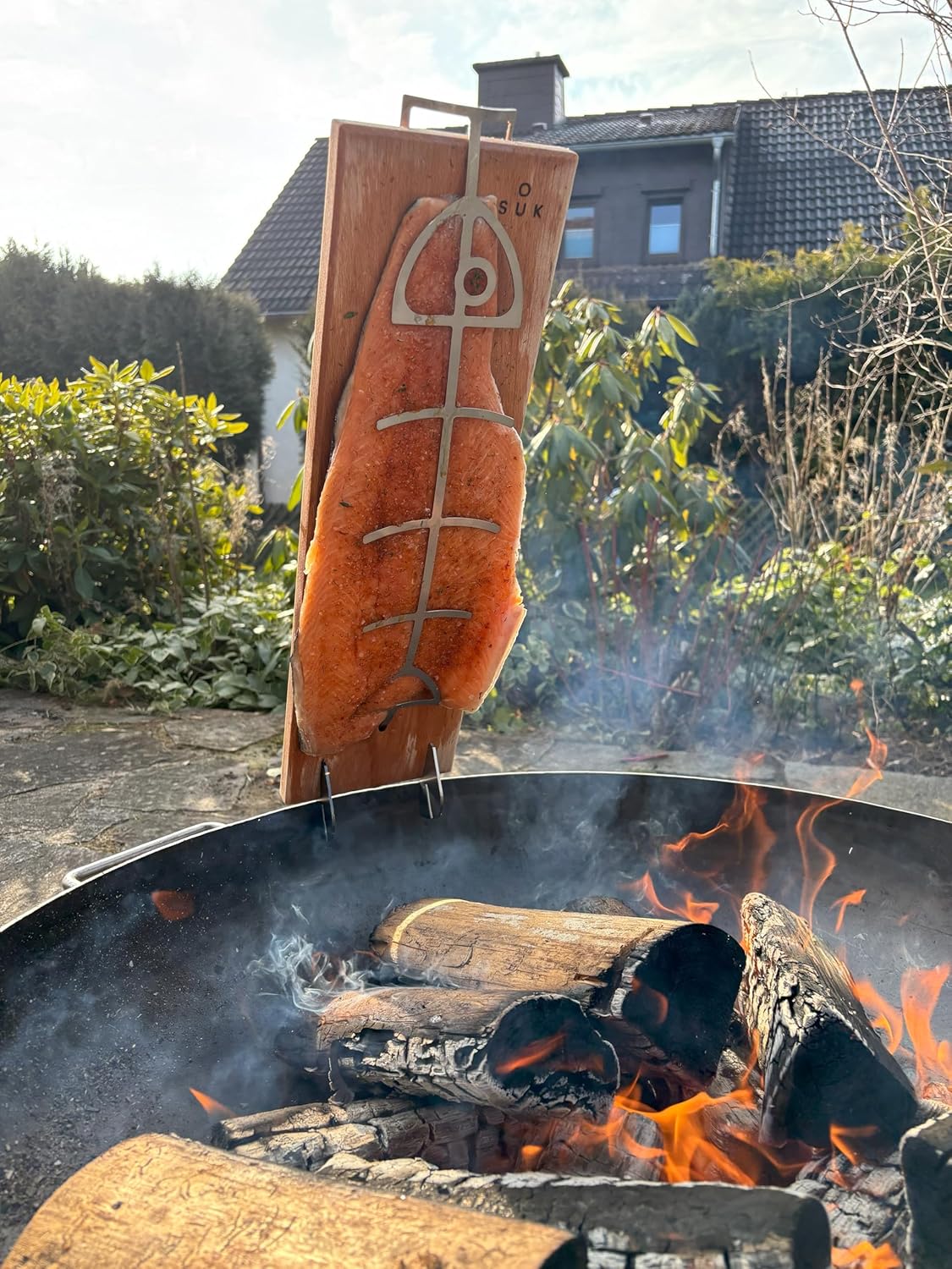 Flammlachsbrett mit Halterung, Buche