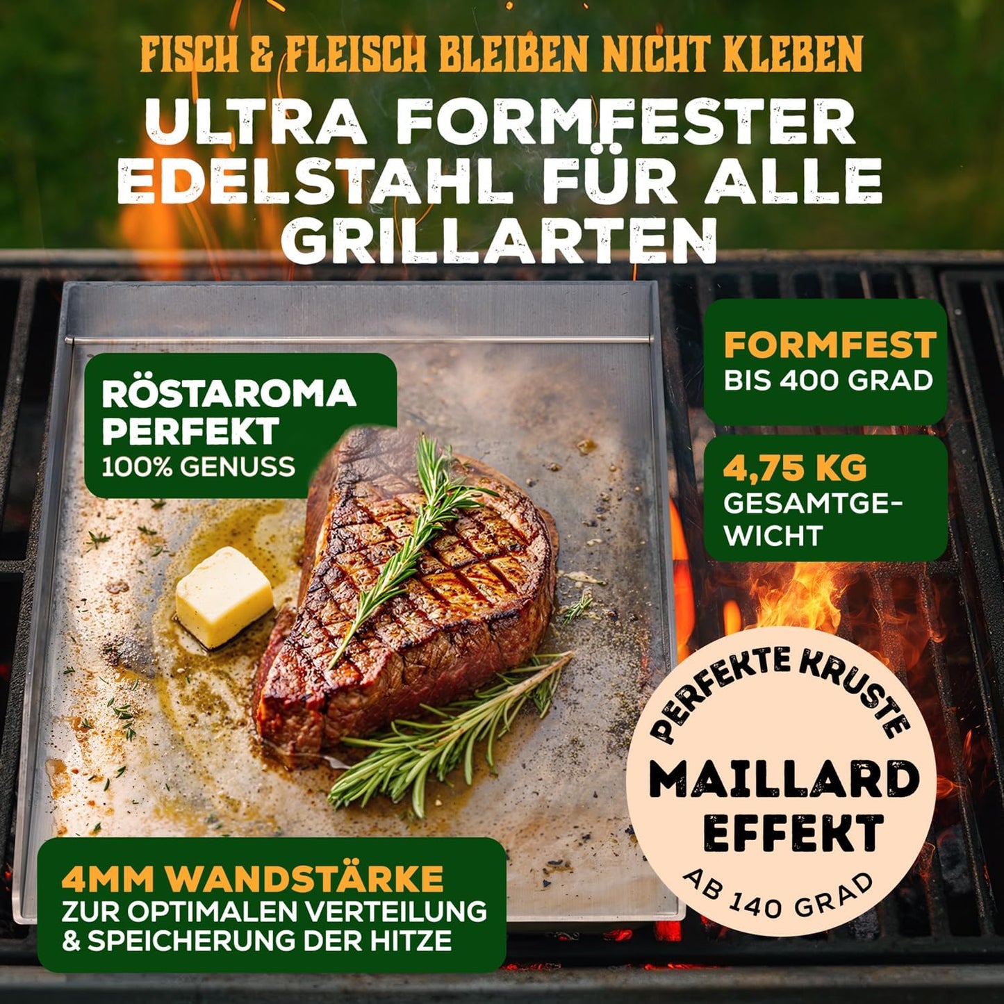 Plancha Grill-Set mit Edelstahlplatte und Zubehör